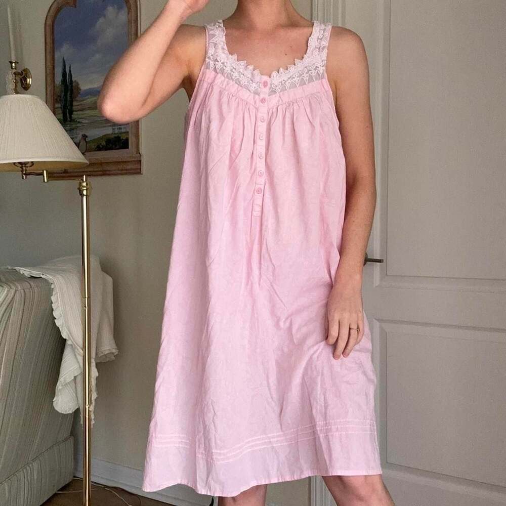 Classic Lace-Trim Nightgown - Pink - Picture 3 of 11